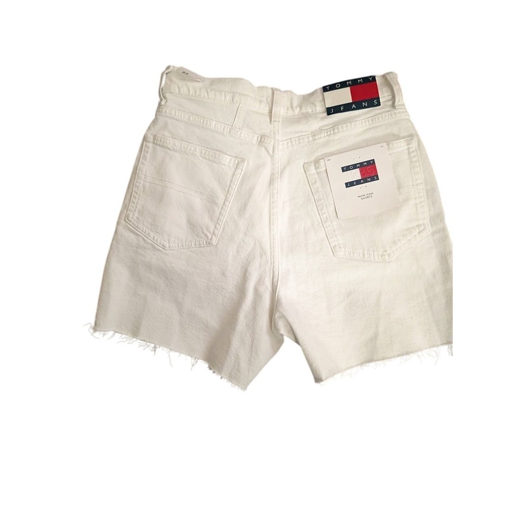 Tommy Jeans White Denim Mom Jean Shorts Raw Hem Distressed Size 27 NEW‎
